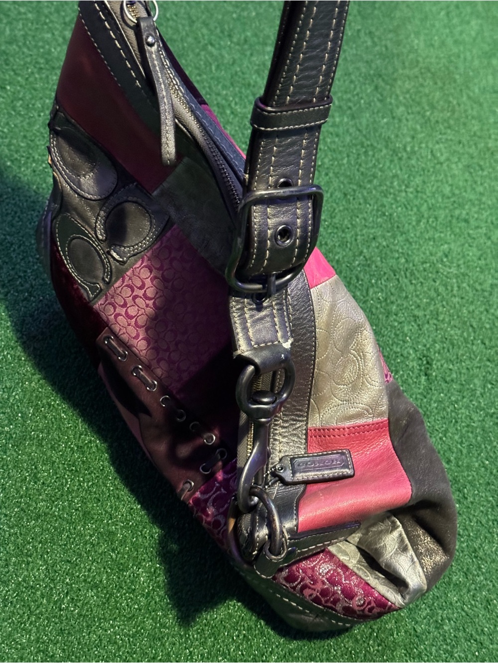 Coach SOHO Patchwork Crossbody Shoulder Bag in Pink, Magenta and Silver - Picture 7 of 12
